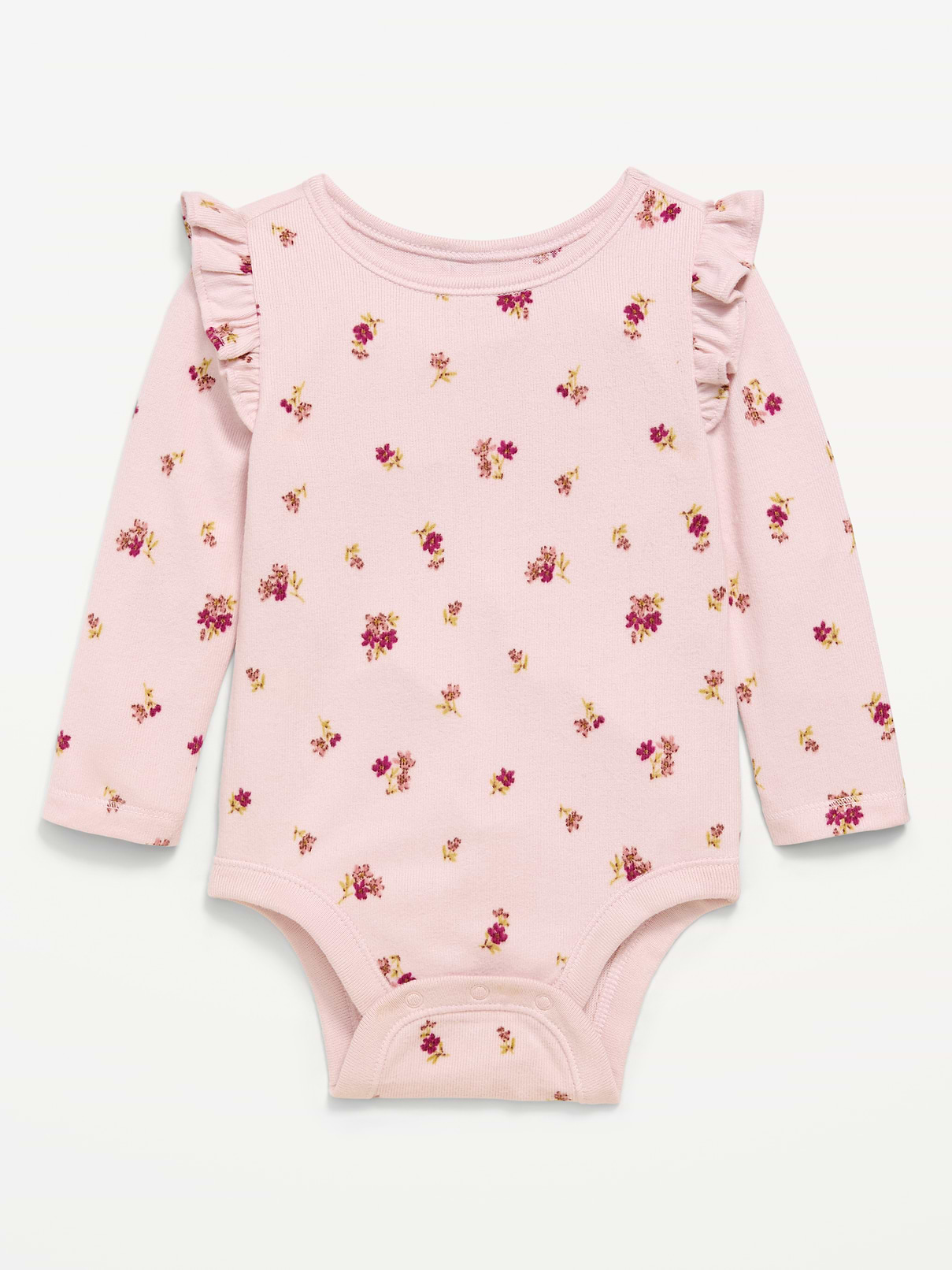 Image number 1 showing, Printed Long-Sleeve Ruffled Bodysuit for Baby