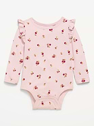 Image number 1 showing, Printed Long-Sleeve Ruffled Bodysuit for Baby