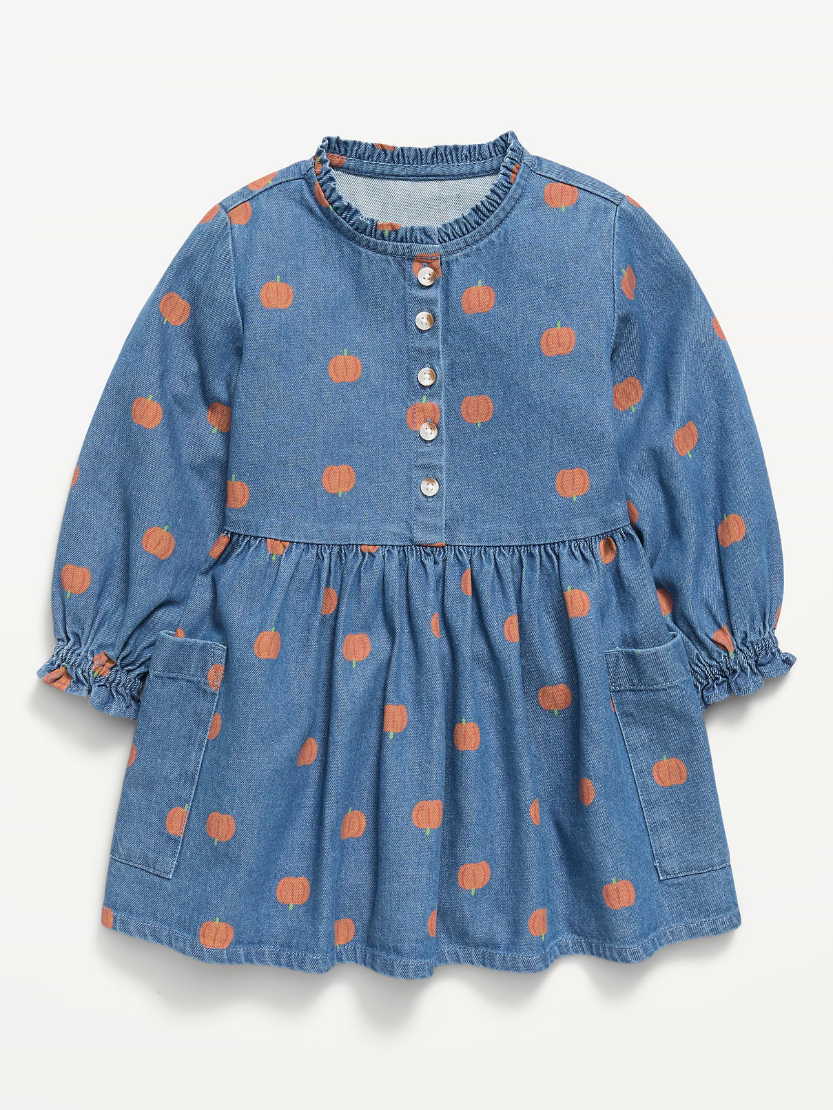 Image number 1 showing, Printed Chambray Pocket Shirt Dress for Toddler Girls