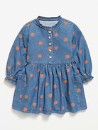 Image number 1 showing, Printed Chambray Pocket Shirt Dress for Toddler Girls