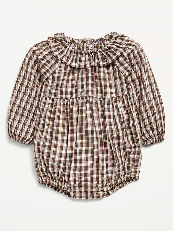 Printed Long-Sleeve Ruffle-Trim Romper for Baby