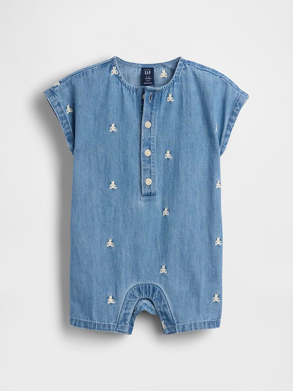 Baby Embroidered Brannan Bear Denim Shorty One-Piece