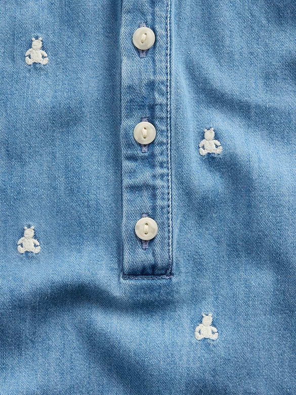 Baby Embroidered Brannan Bear Denim Shorty One-Piece