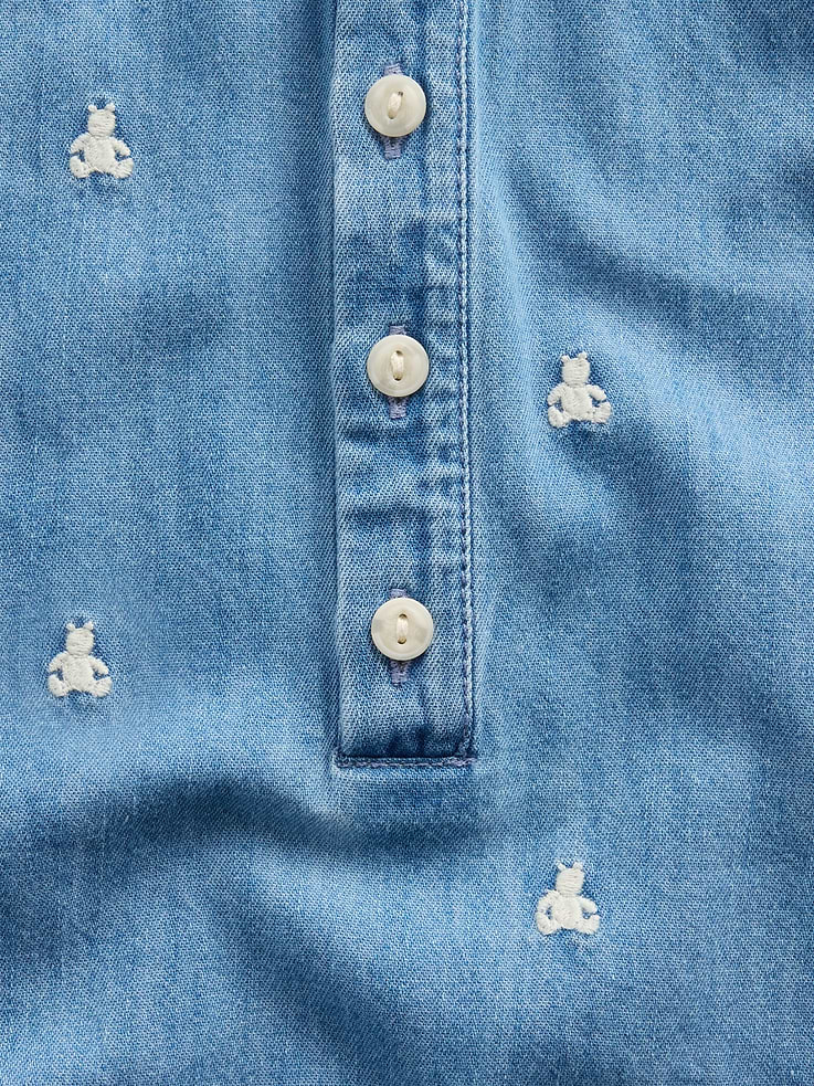 Image number 3 showing, Baby Embroidered Brannan Bear Denim Shorty One-Piece