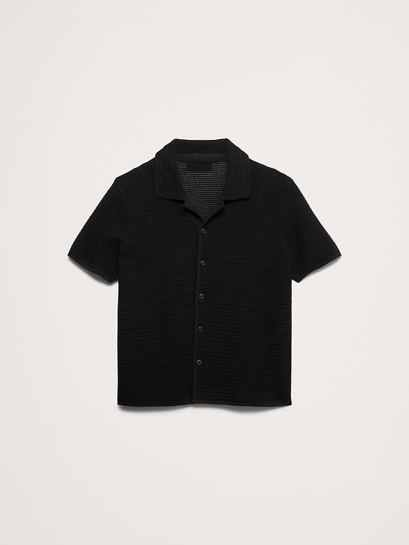 Cotton Mesh Polo Cardigan
