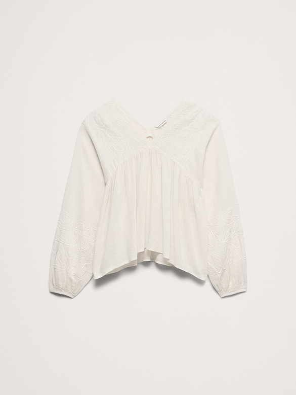 Embroidered Linen-Cotton Top