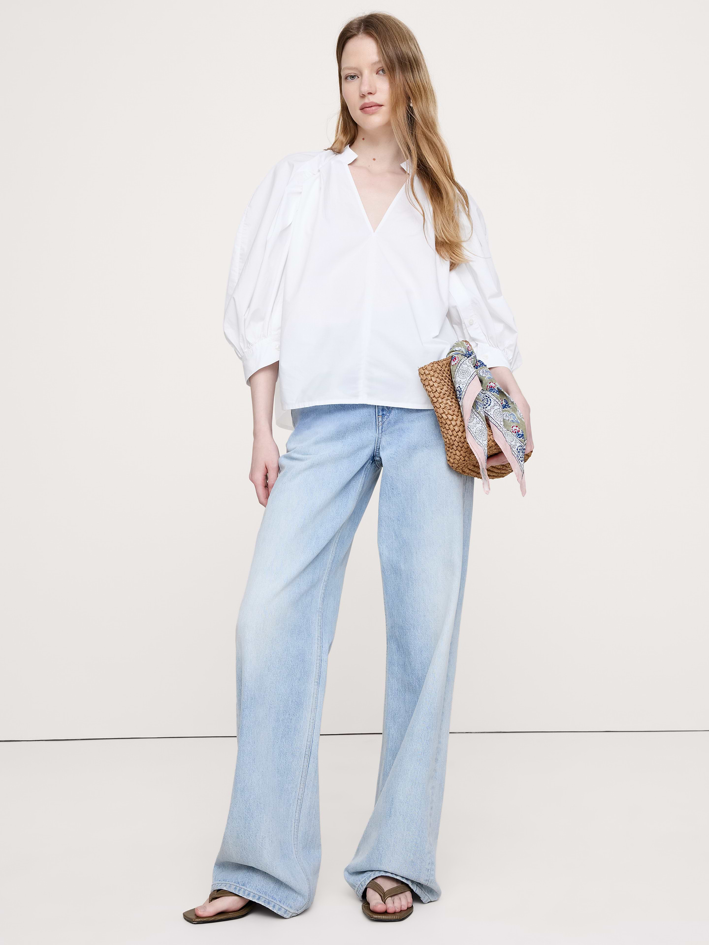 Image number 1 showing, Cotton Poplin Split-Neck Top