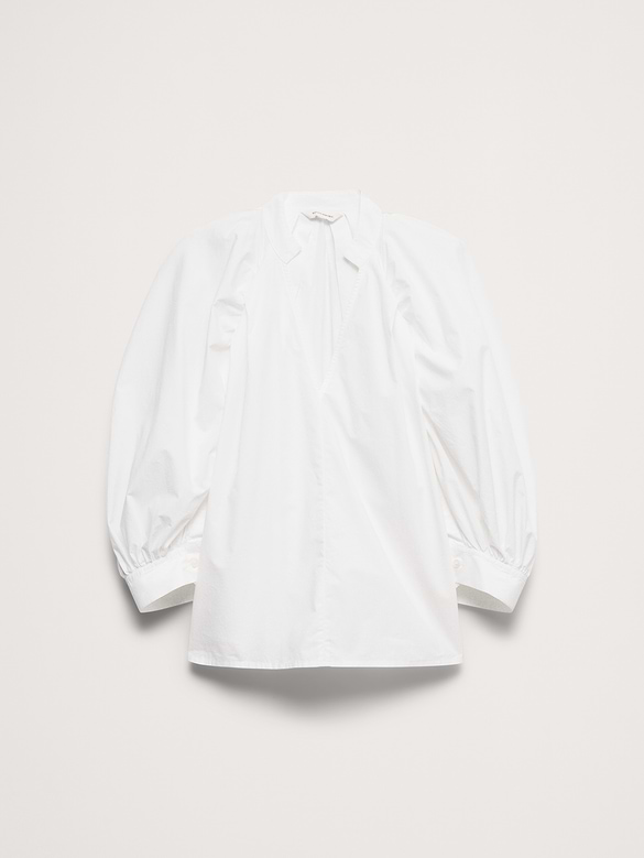 Cotton Poplin Split-Neck Top