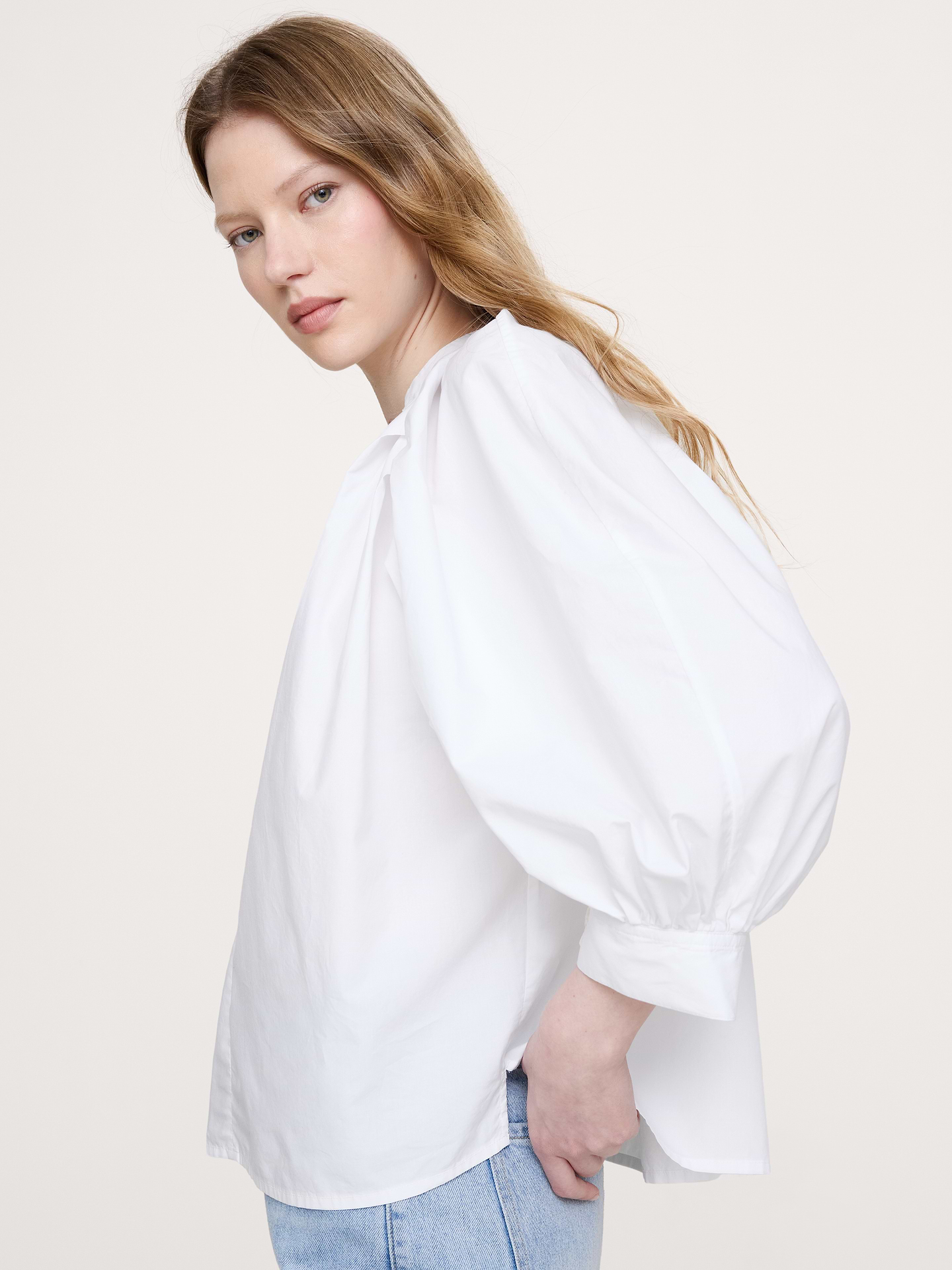 Image number 3 showing, Cotton Poplin Split-Neck Top