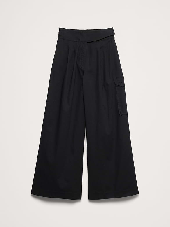 Pantalon jambe large à taille haute classique