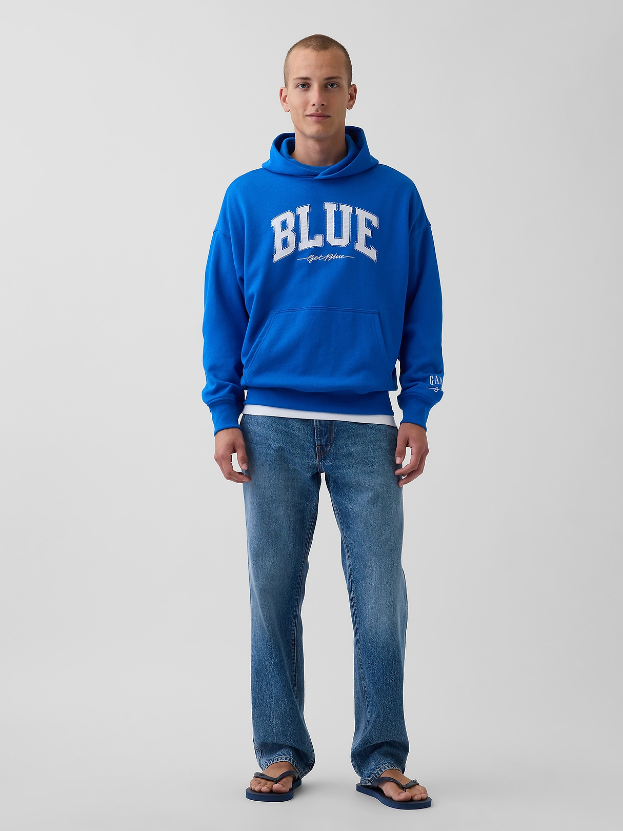 Get Blue Heavyweight French Terry Logo Hoodie | Gap