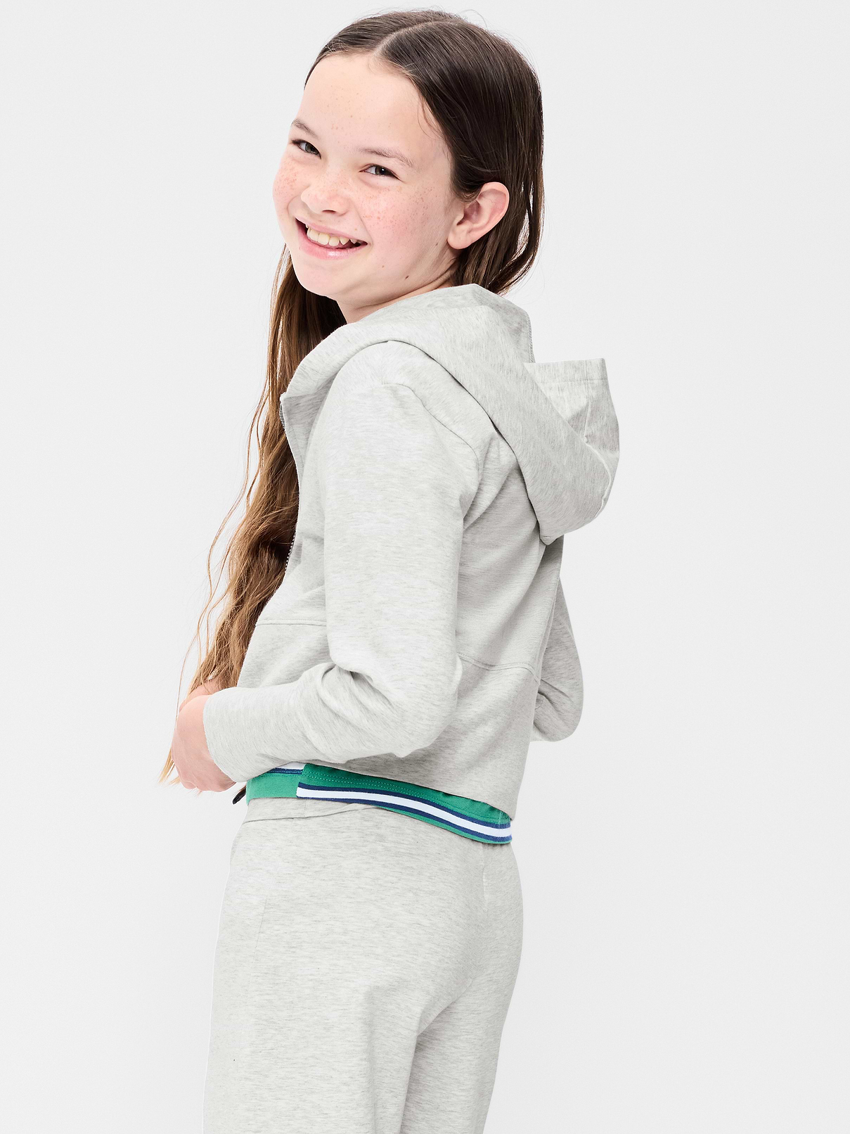 Image number 2 showing, Fitted Cropped 2-Way-Zip Hoodie for Girls