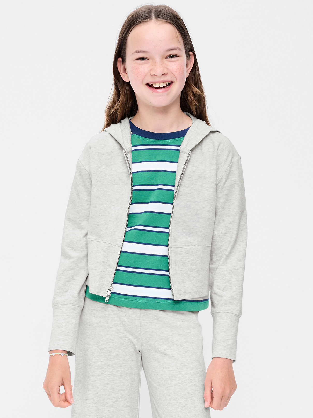 Image number 1 showing, Fitted Cropped 2-Way-Zip Hoodie for Girls