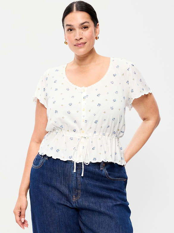 Lace-Trim Button-Down Top