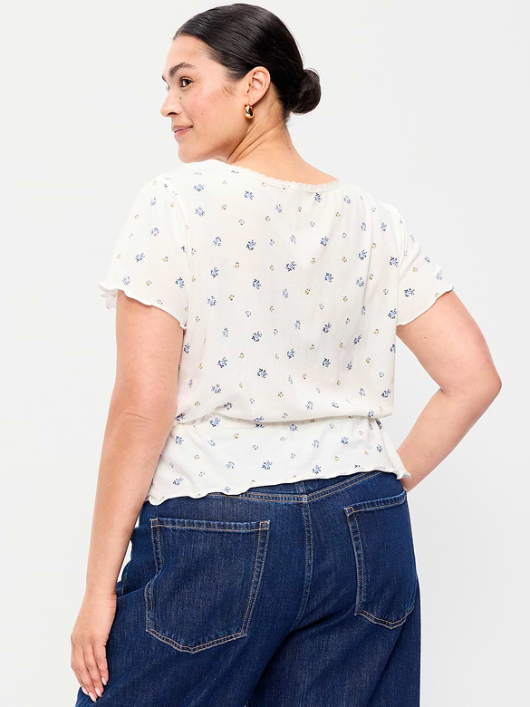 Lace-Trim Button-Down Top