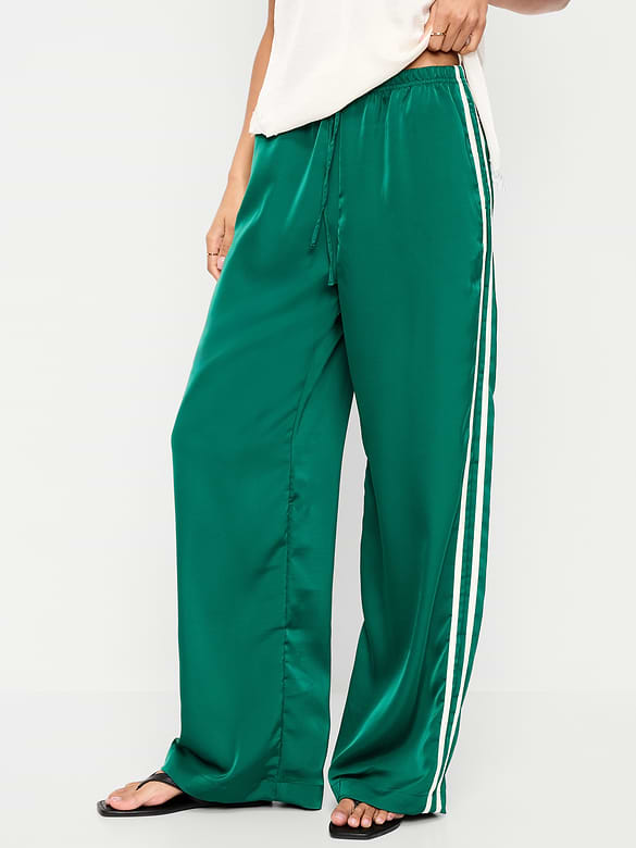 High-Waisted Satin Track Pants