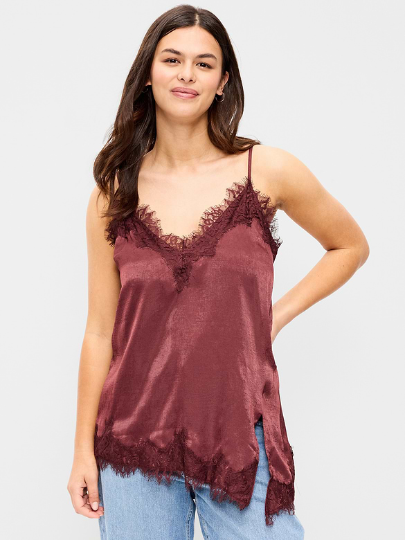 Asymmetrical Lace-Trim Cami Top