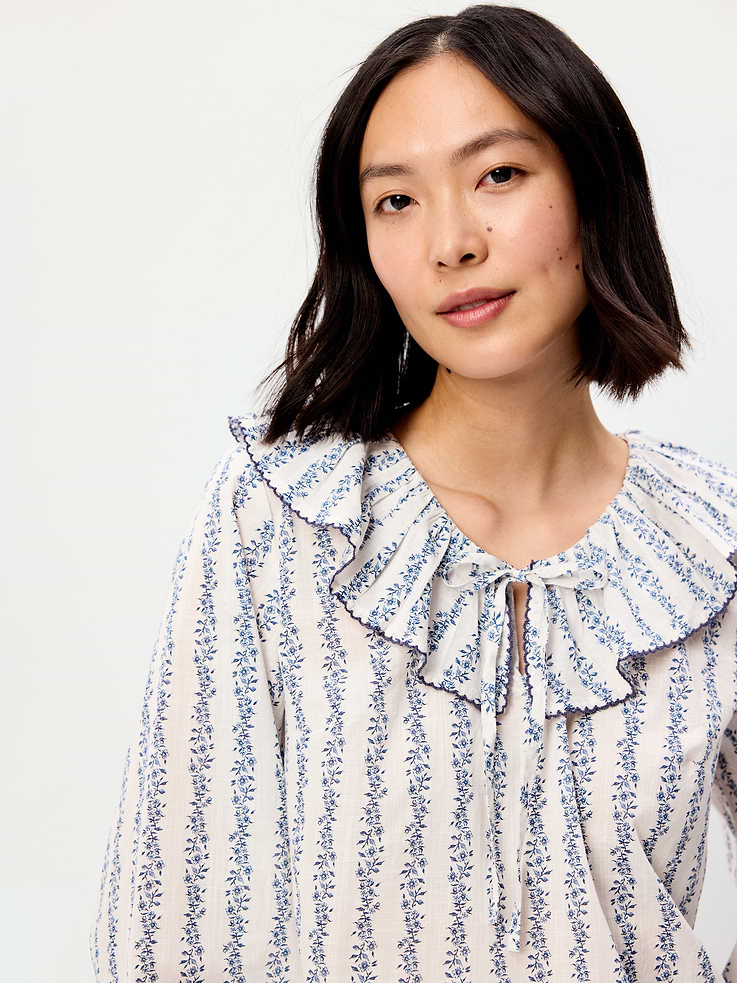 Image number 1 showing, Long-Sleeve Ruffle Tie-Neck Top