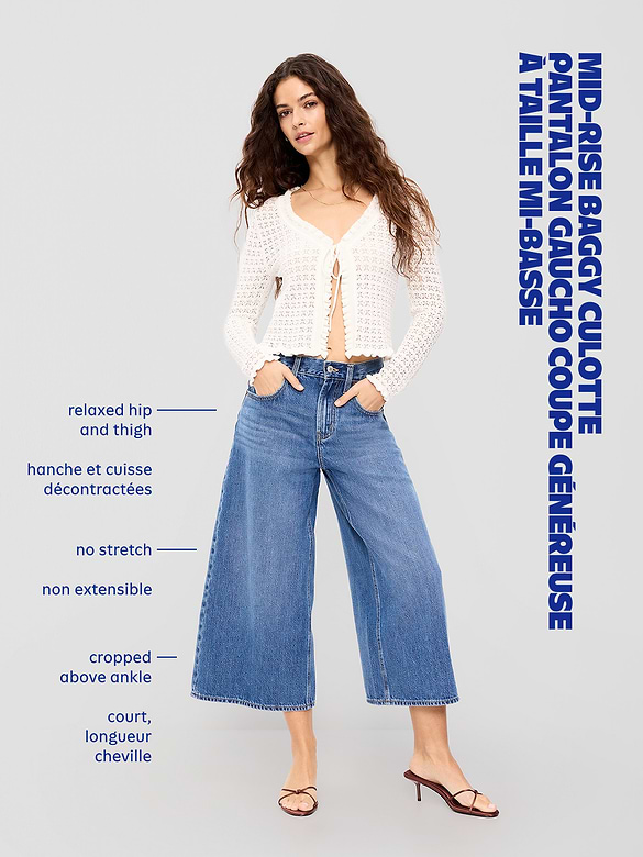 Mid-Rise Baggy Wide-Leg Culotte Jeans
