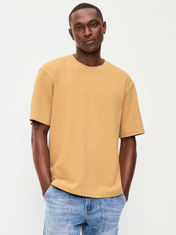 Loose Short-Sleeve Textured Waffle T-Shirt