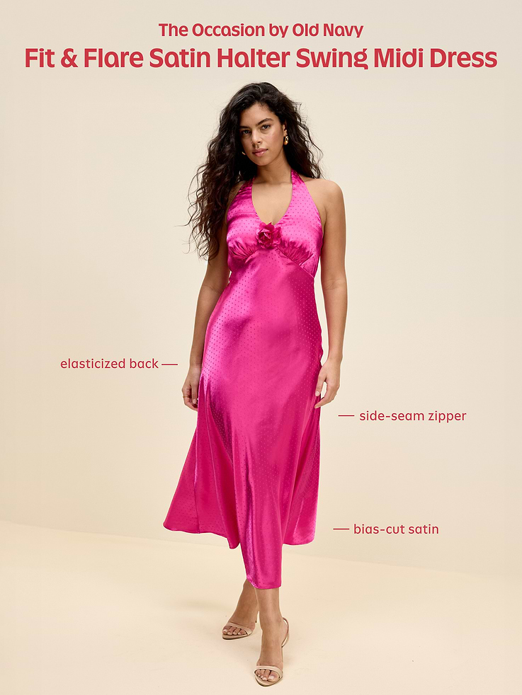 Image number 10 showing, The Occasion by Old Navy Fit and Flare Satin Halter Midi Dress