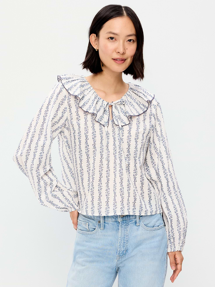 Image number 4 showing, Long-Sleeve Ruffle Tie-Neck Top
