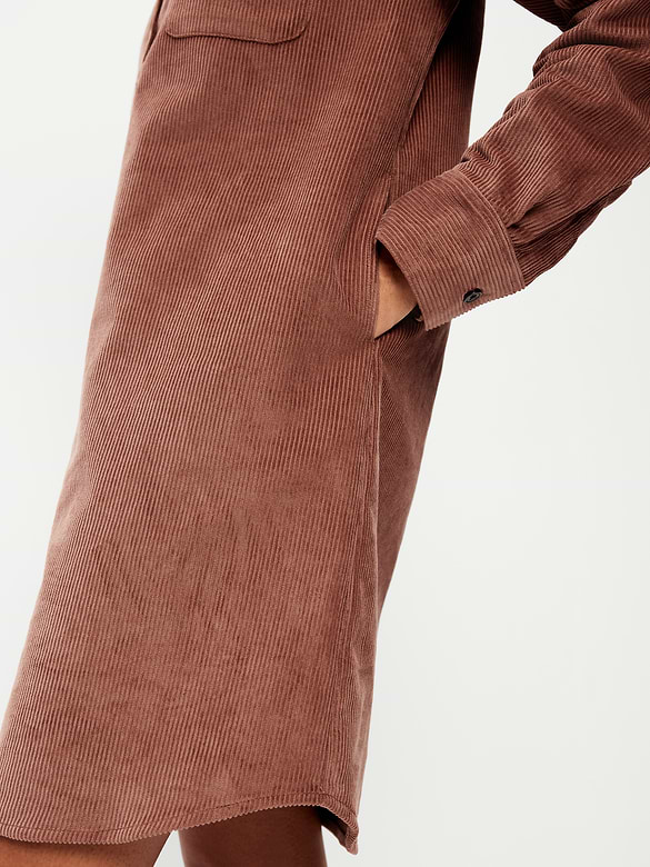 Long-Sleeve Button-Down Mini Shirt Dress