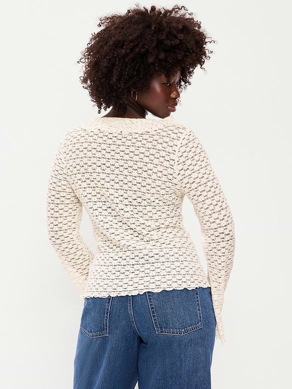 Fitted Bell-Sleeve Ruffle Top