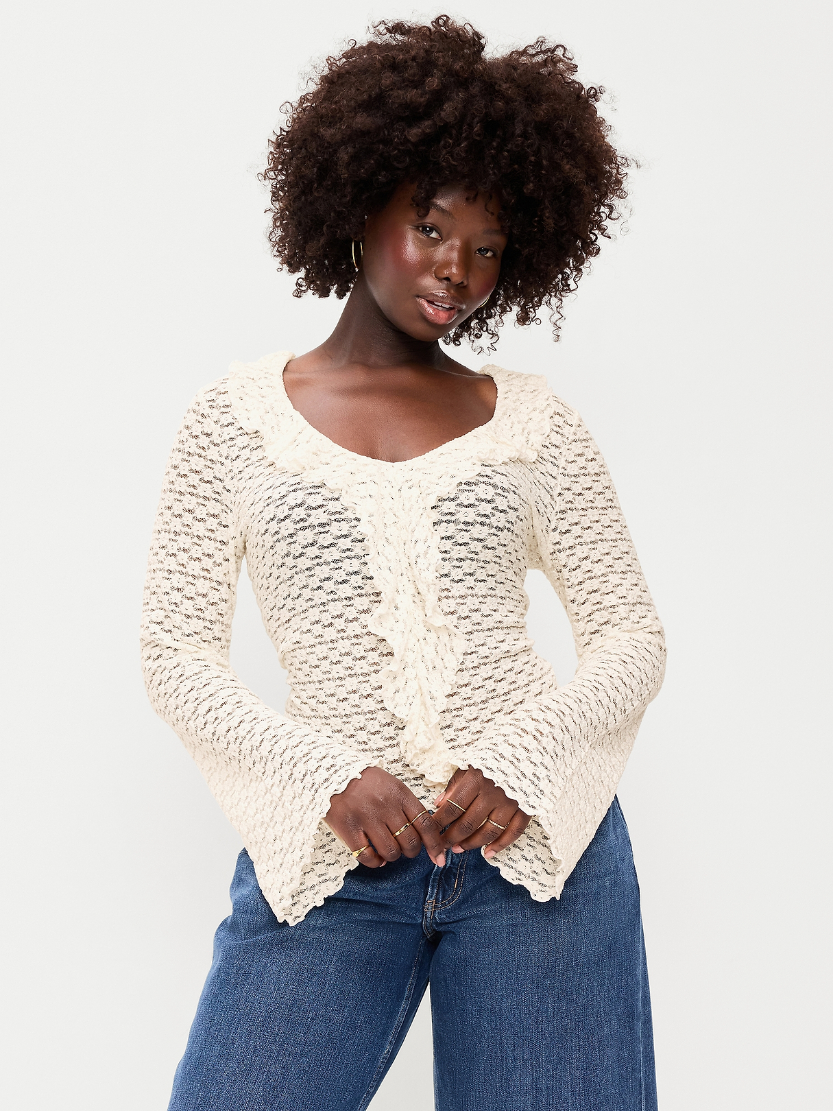 Fitted Bell-Sleeve Ruffle Top | Old Navy
