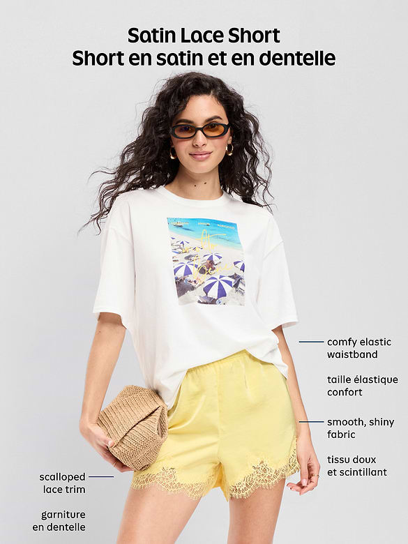 Short en satin à taille haute à bordure en dentelle