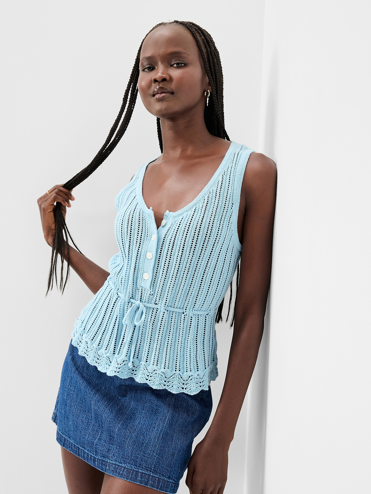 Seaside Cotton Pointelle Peplum Tank Top | Old Navy