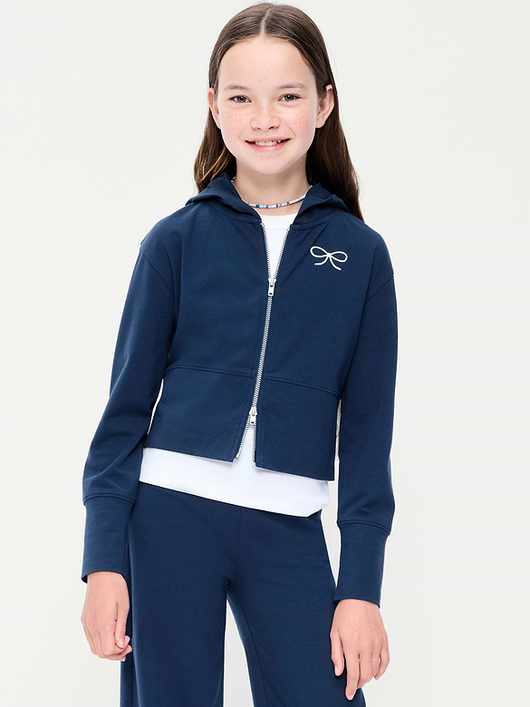 Fitted Cropped 2-Way-Zip Hoodie for Girls