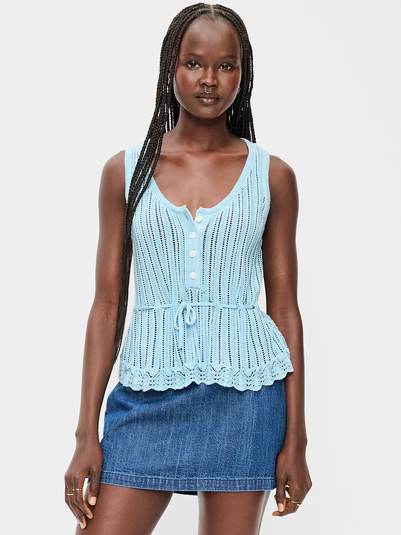 Seaside Cotton Pointelle Peplum Tank Top
