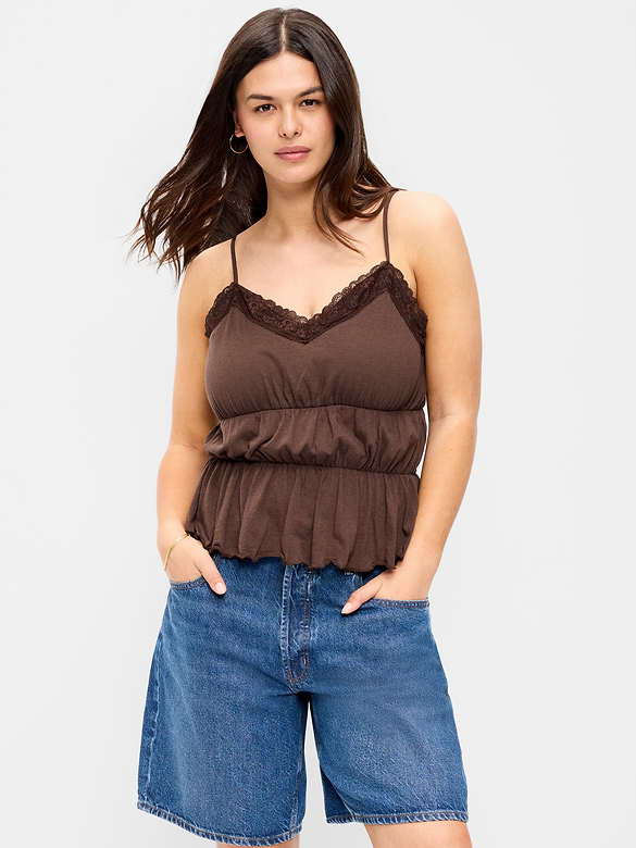 Lace-Trim Smocked-Waist Tank Top