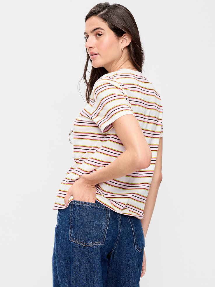 L'image numéro 2 présente T-shirt ras du cou passe-partout à rayures