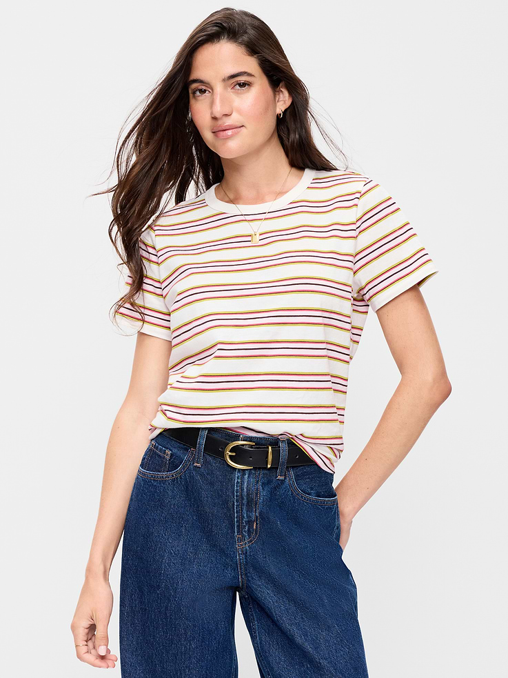 L'image numéro 1 présente T-shirt ras du cou passe-partout à rayures