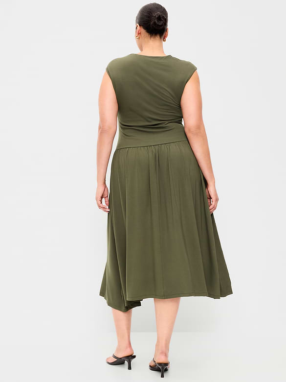 Jersey Knit Drop-Waist Midi Dress