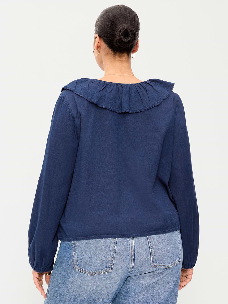 Image number 8 showing, Long-Sleeve Ruffle Tie-Neck Top