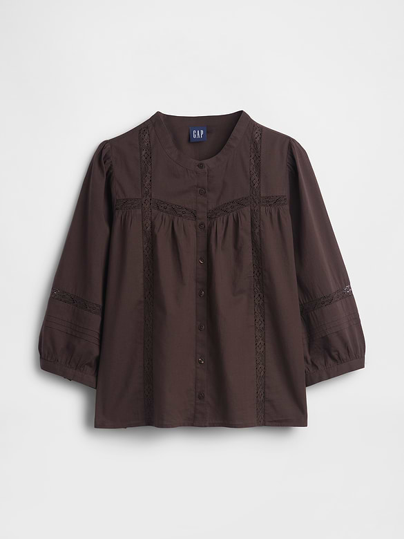 Lace-Trim Button-Front Swing Top