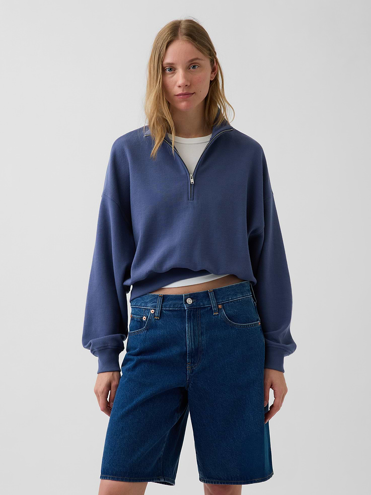 Image number 1 showing, Textured Cotton Oversized Half-Zip Pullover