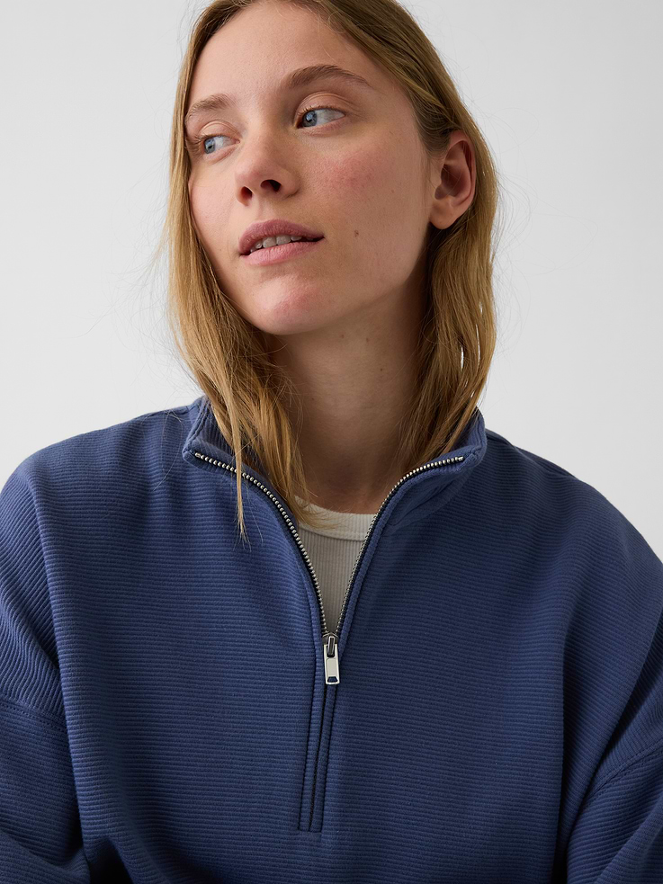 Image number 4 showing, Textured Cotton Oversized Half-Zip Pullover