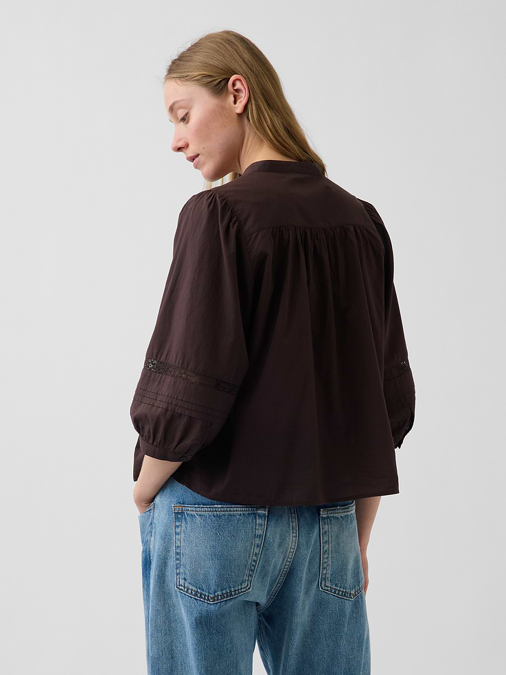 Image number 3 showing, Lace-Trim Button-Front Swing Top