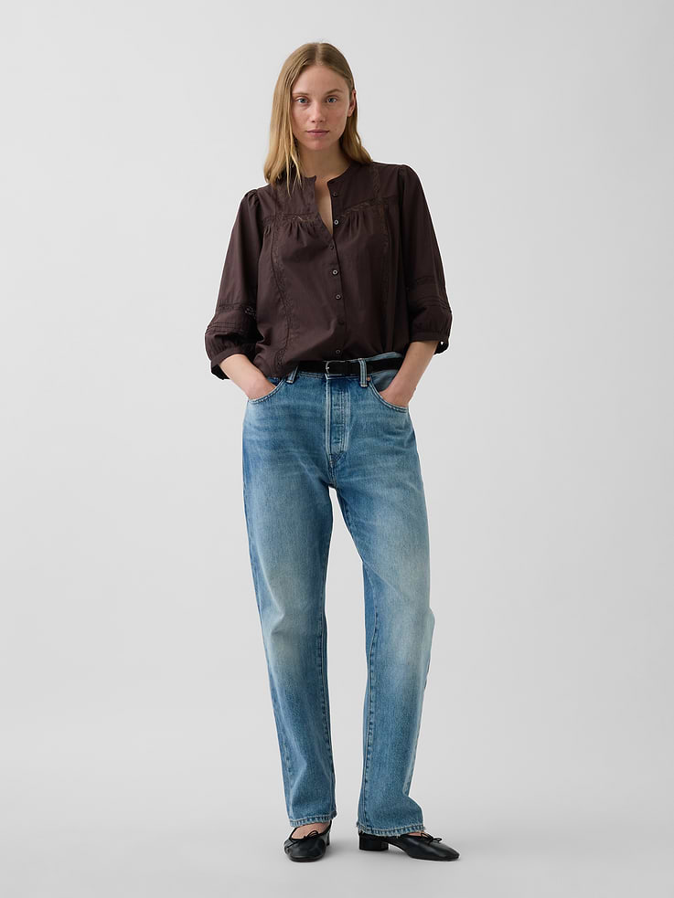 Image number 2 showing, Lace-Trim Button-Front Swing Top