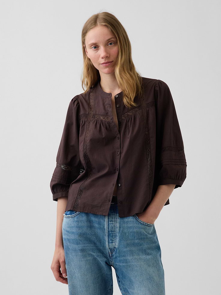 Image number 1 showing, Lace-Trim Button-Front Swing Top