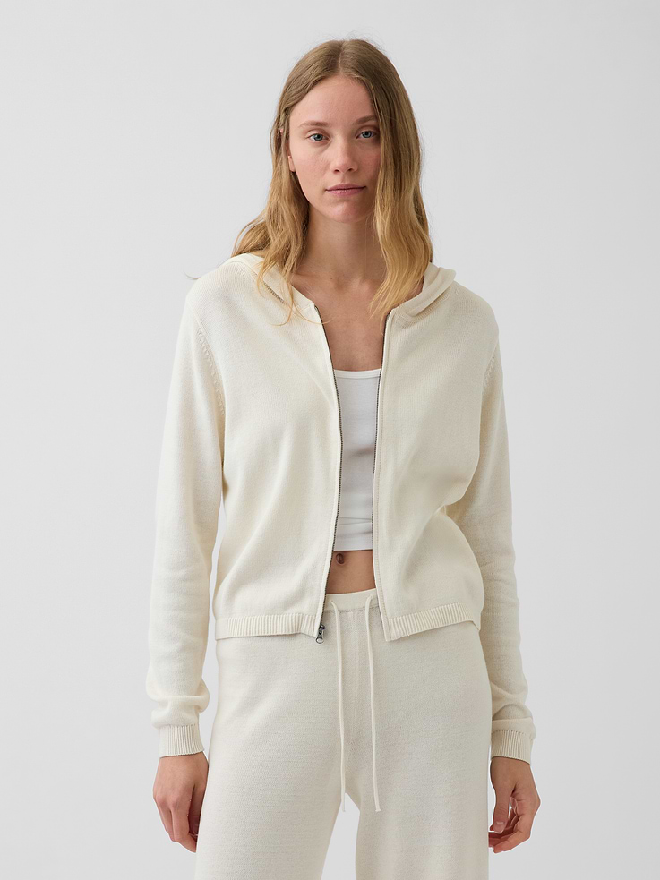 Image number 1 showing, 100% Cotton Relaxed Zip Sweater Hoodie