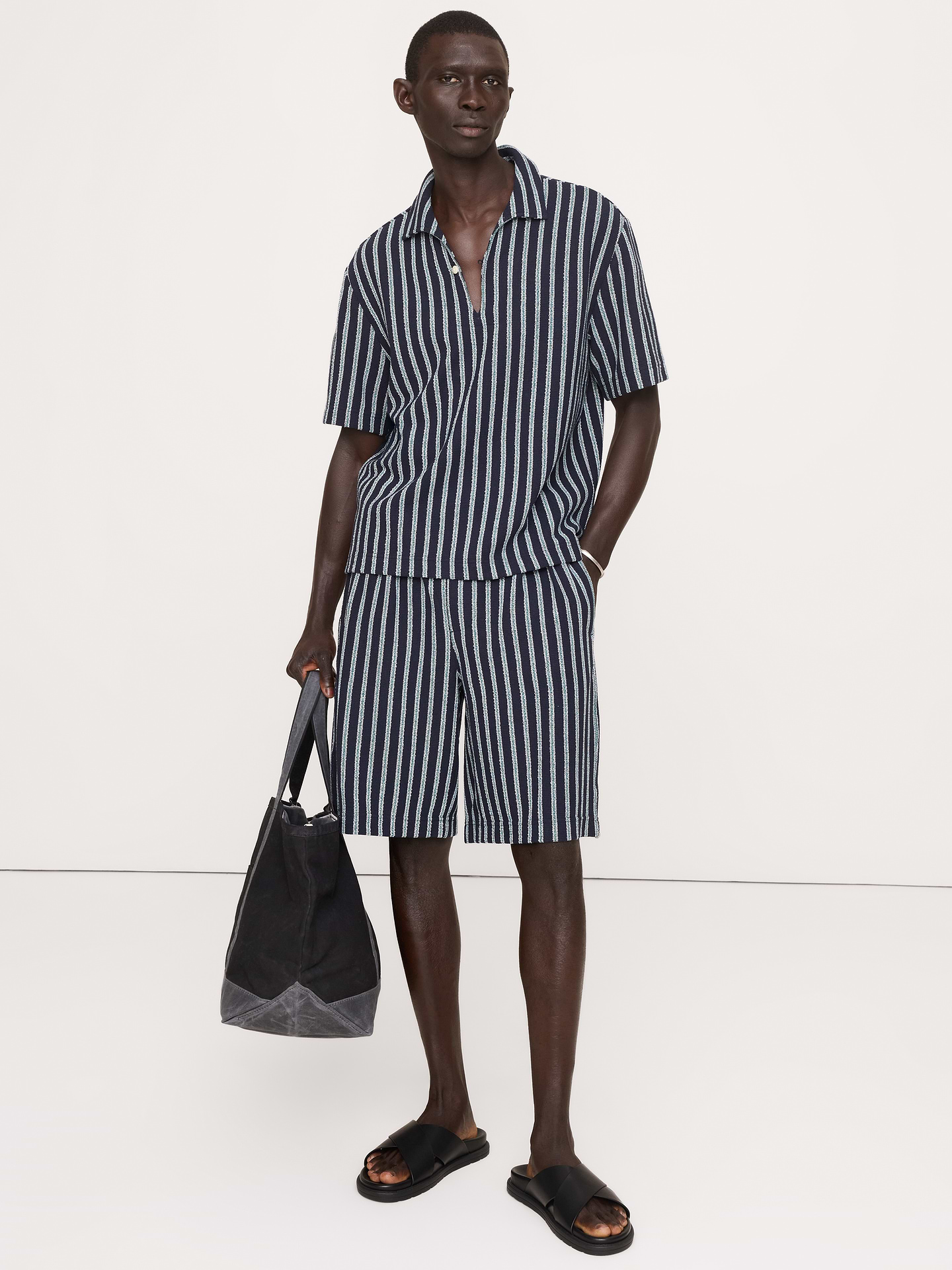 Image number 1 showing, Jacquard Stripe Pleated Pull-On Short