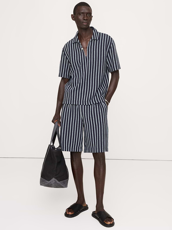 Jacquard Stripe Pleated Pull-On Short