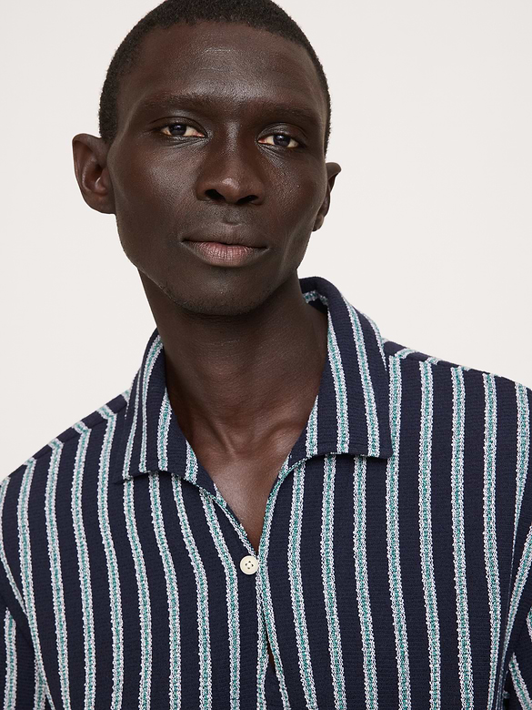 Jacquard Stripe Open Collar Polo