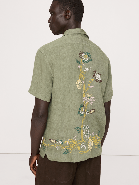 Standard-Fit Embroidered Linen Resort Shirt