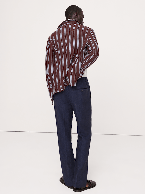 Pantalon droit habillé à taille extensible en lin